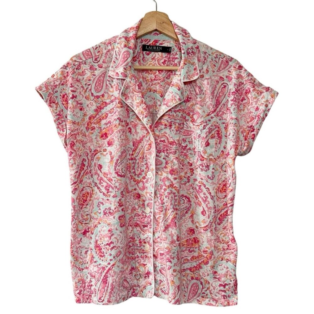 Lauren Ralph Lauren‎ Pink Paisley Flower Sleep Shirt Nightshirt Pajama Top